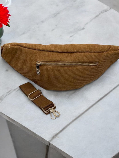 Sac banane velours cotelé camel