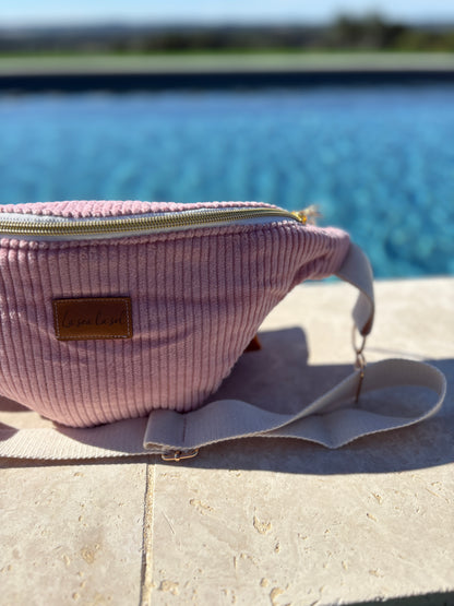 Sac banane tout velours rose pâle fait main