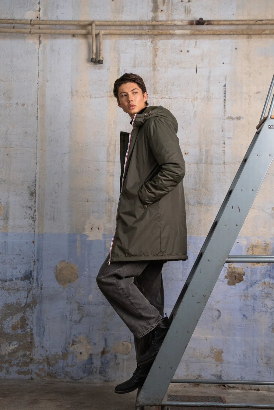 Laura Jo - Manteau imperméable long Homme kaki fourré imitation sherpa kaki