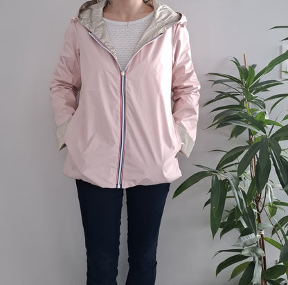 Laura Jo - Imperméable réversible court sans garnissage ouate couleur rose nude/doré