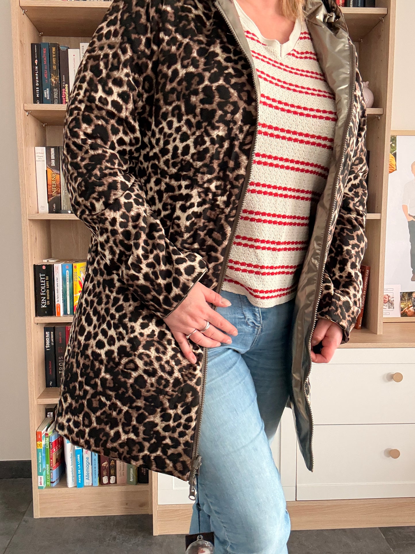 Laura Jo - Imperméable bronze réversible leopard long mi-saison garnissage ouate
