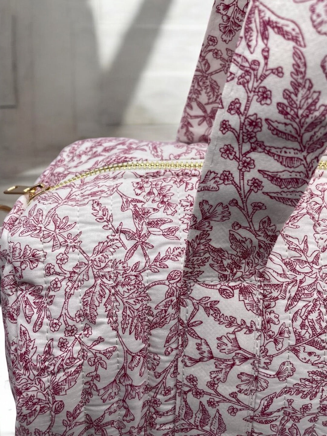 Sac polochon coton matelassé toile de jouy rouge