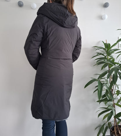 Doudoune manteau imperméable long noir réversible matelassé argenté