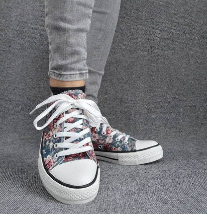 Chaussures baskets basses toile liberty fleuri style converse