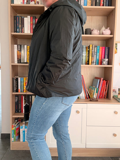 Laura Jo - Imperméable noir réversible léopard court mi-saison garnissage ouate