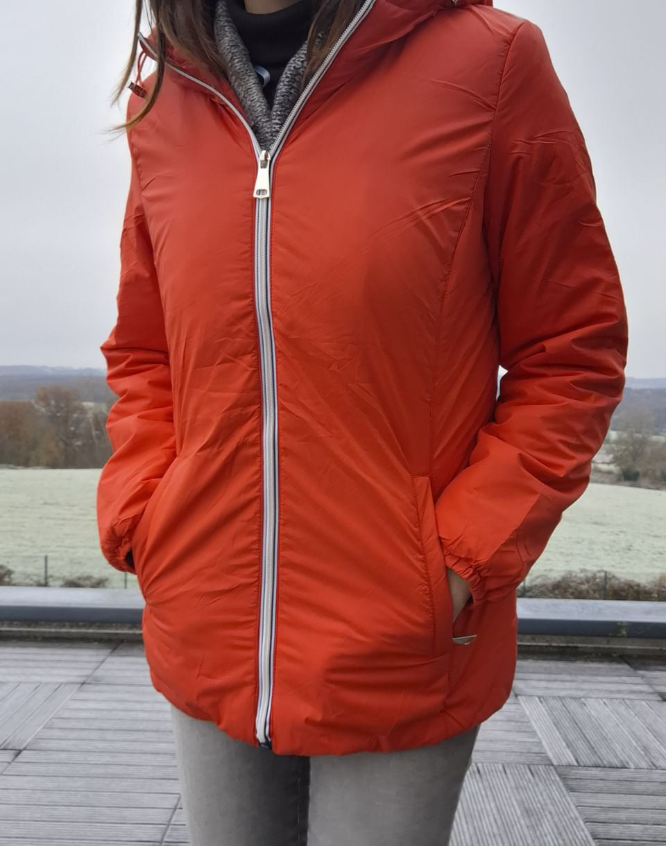 Melya Melody - Manteau court fourré imperméable légerement cintré corail