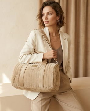 Sac Polochon Duffle Velours Irisé Beige – Sac Week-end Boho Chic