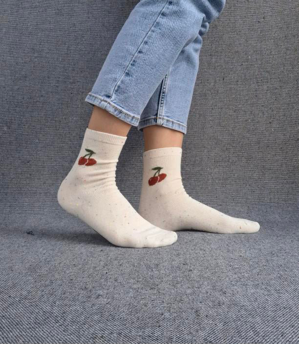 Nouveautés - Chaussettes blanches en coton à motif cerises