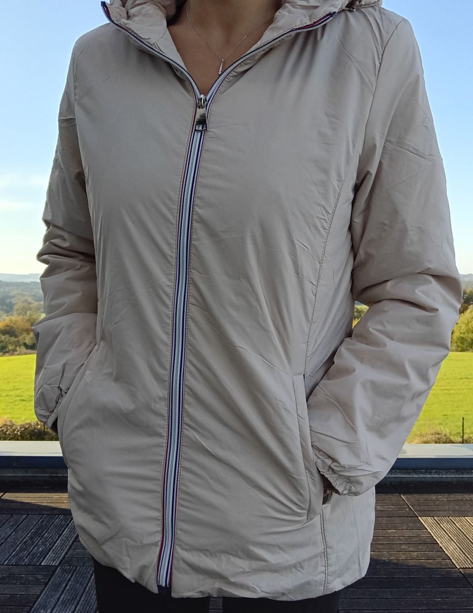 Melya Melody - Manteau court fourré imperméable légerement cintré beige