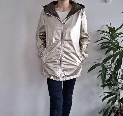 Manteau imperméable réversible mi-long léger Kaki/doré