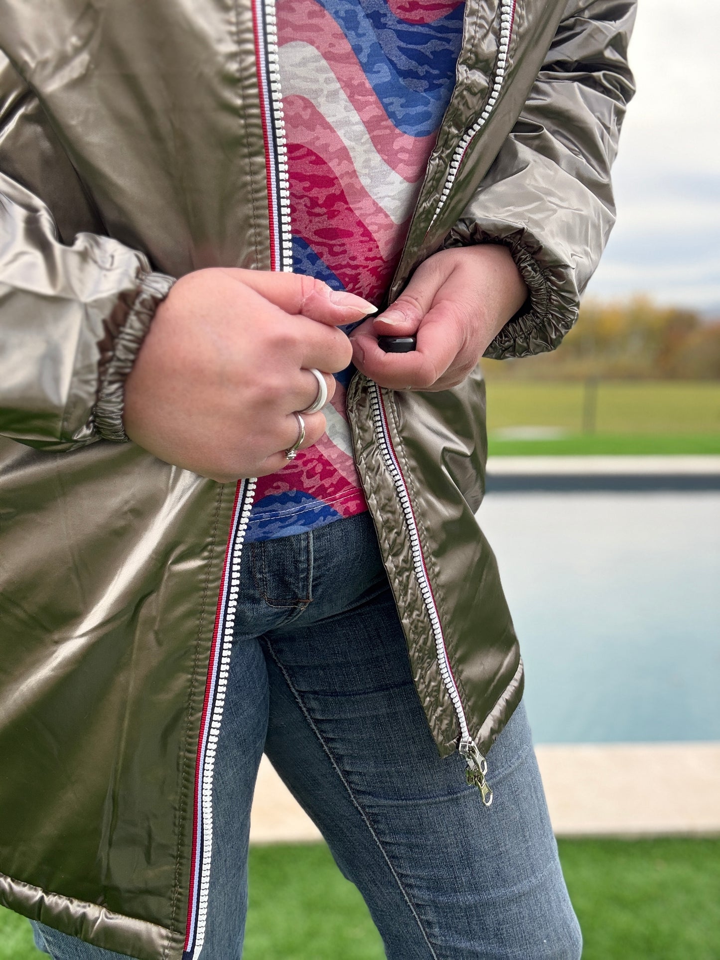 Laura Jo - Imperméable long doublé en fausse fourrure couleur bronze