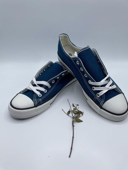 Chaussures baskets basses toile bleu pétrole style Converse