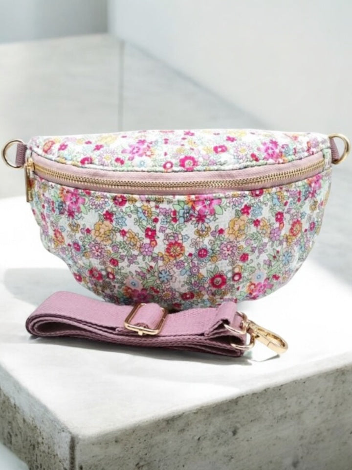 Nouveautés - Sac banane coton matelassé liberty motif fleuris rose