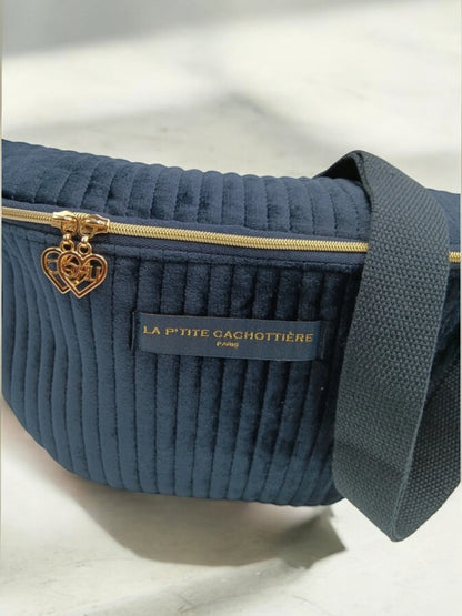 Sac banane en velours côtelé bleu marine  “La P’tite cachottière”