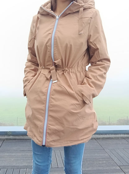 New Lolo - Manteau long CAMEL réversible, imperméable et complètement fourré resserrable à la taille