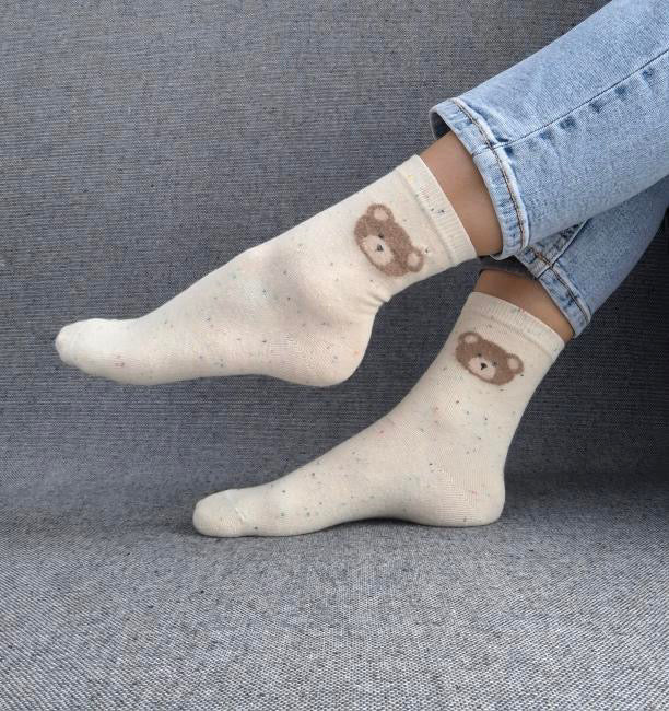 Paire de chaussettes blanches en coton à motif ours