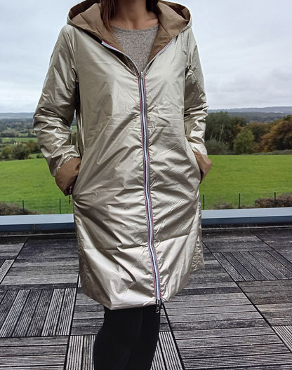 Imperméable réversible long mi-saison garnissage ouate Marque Laura Jo Camel / Doré