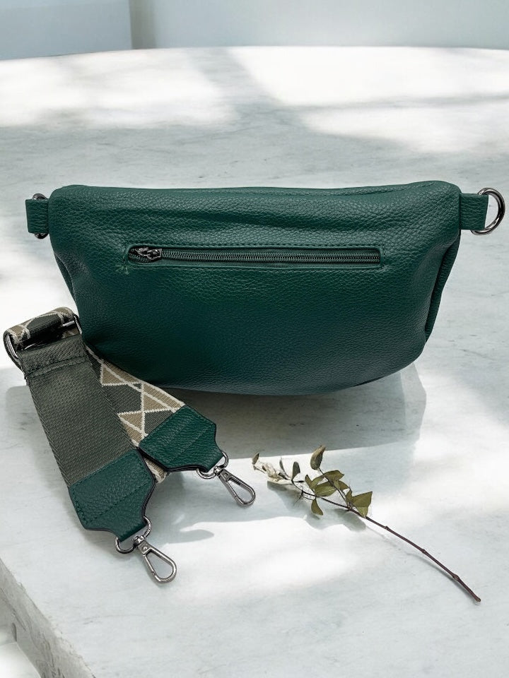 Sac banane XL simili cuir vert forêt avec porte monnaie