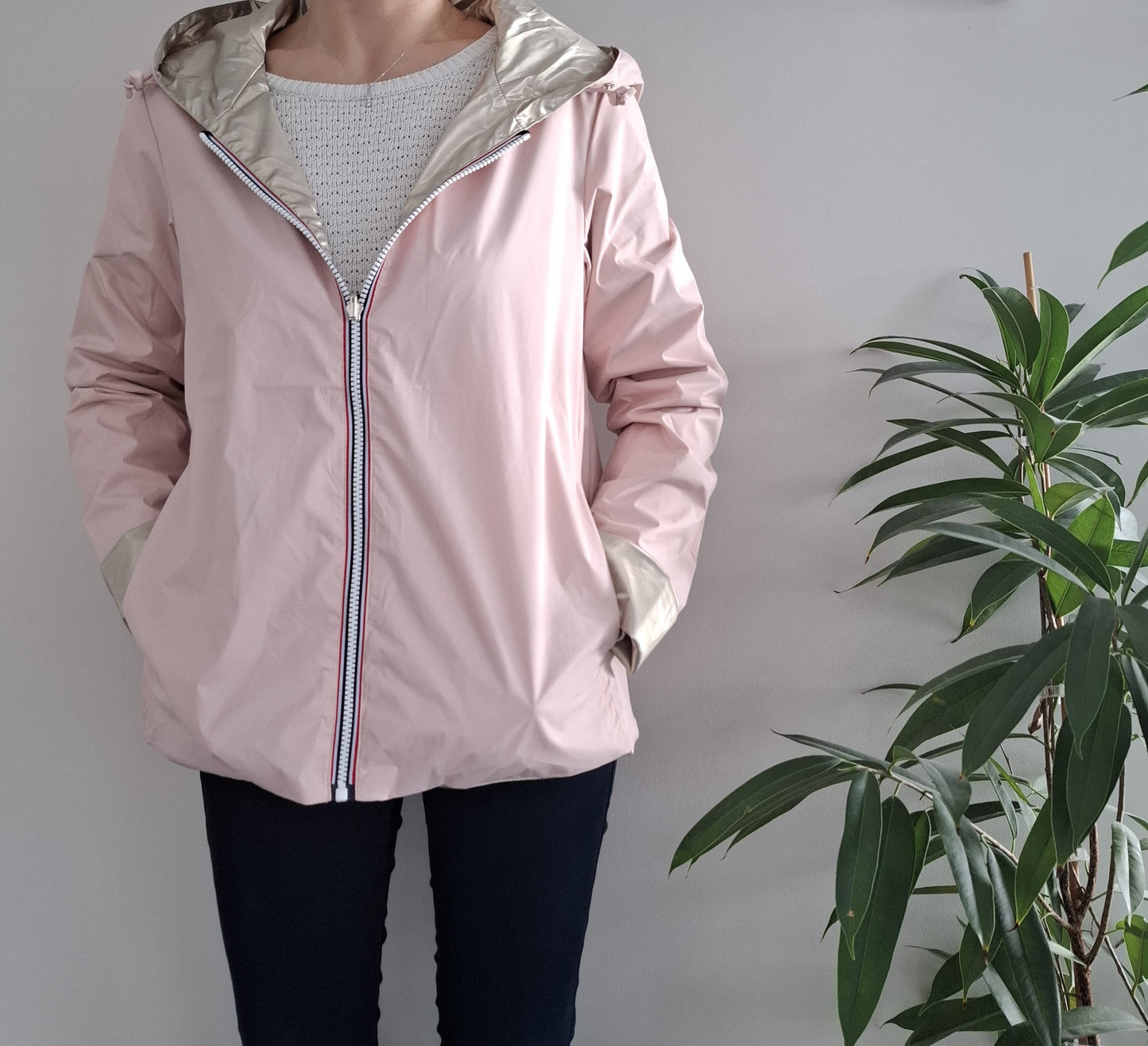 Laura Jo - Imperméable réversible court sans garnissage ouate couleur rose nude/doré