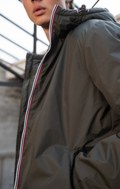 Laura Jo - Manteau HOMME imperméable court fourré fausse fourrure sherpa kaki