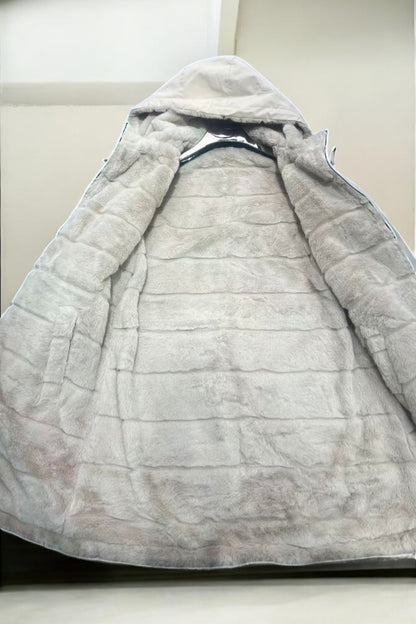 New Lolo - Manteau long beige réversible imperméable fourré fausse fourrure avec un cordon de resserrage à la taille - Curvy