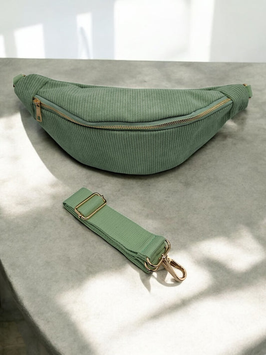 Sac banane velours cotelé vert d’eau