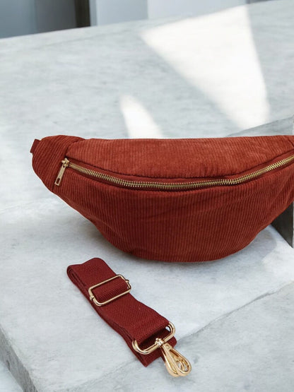 Sac banane velours côtelé couleur terracotta rouille