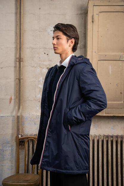 Laura Jo - Manteau imperméable long Homme bleu marine fourré imitation sherpa bleu marine