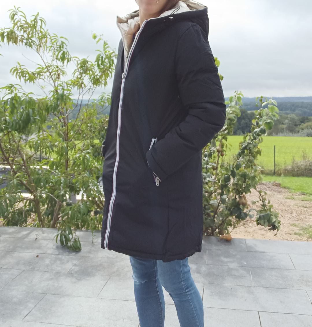 Melya Melody - Manteau long réversible et imperméable matelassé noir/doré