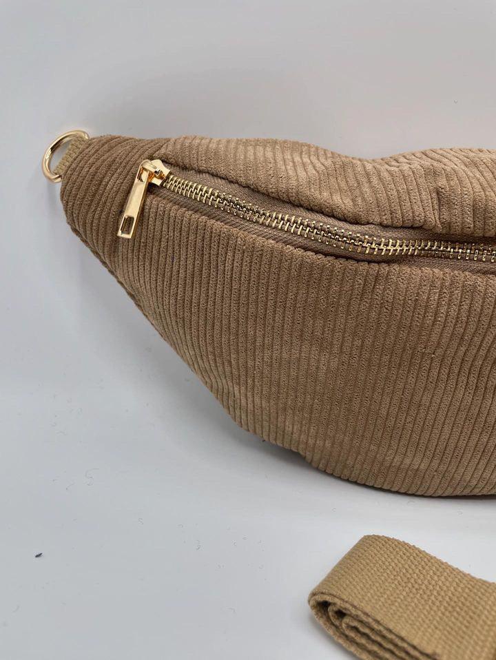 Sac banane velours côtelé couleur beige taupe