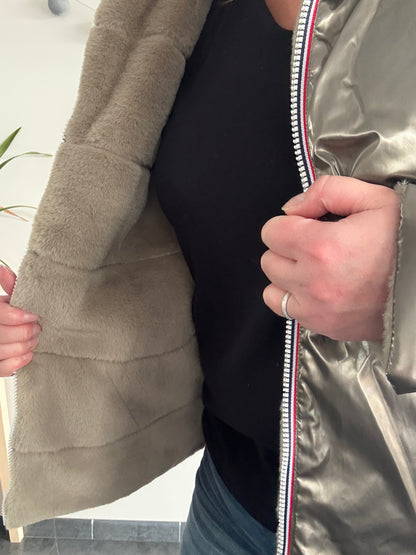 Laura Jo - Manteau imperméable court bronze fourré et réversible