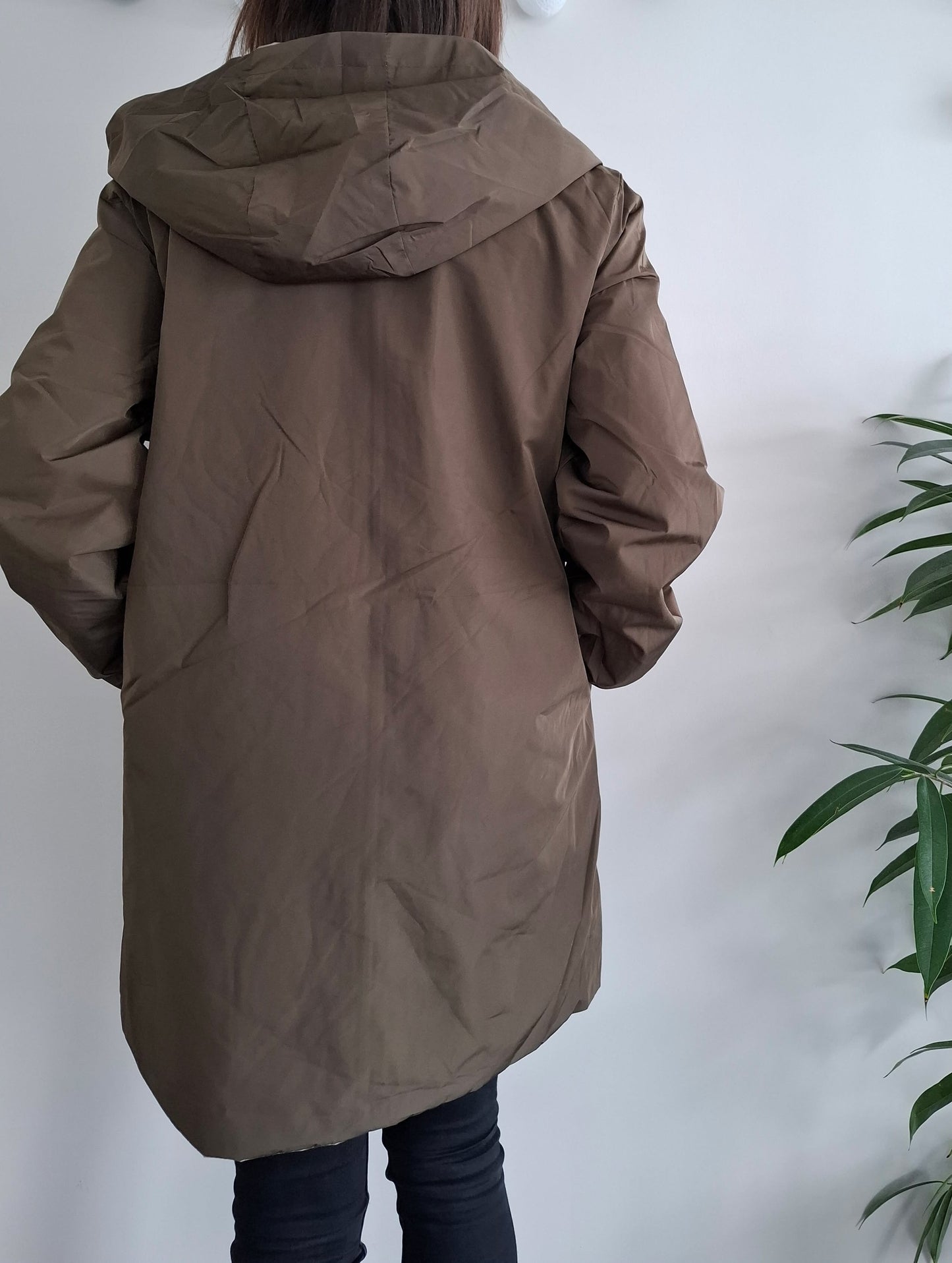 Melya Melody - Manteau léger long réversible imperméable kaki marron doré