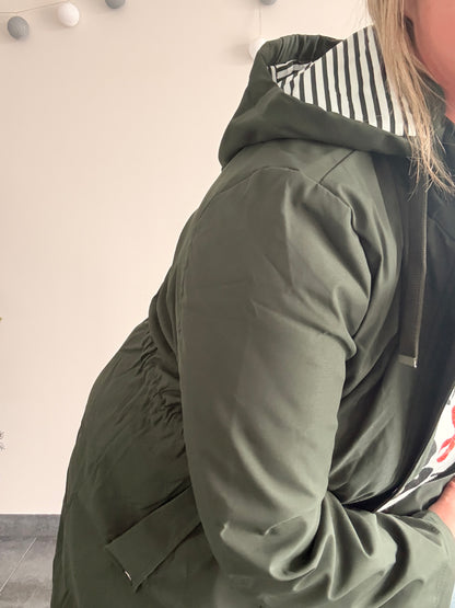 Manteau long type trench ciré hauteur genoux kaki fourré imperméable - Curvy