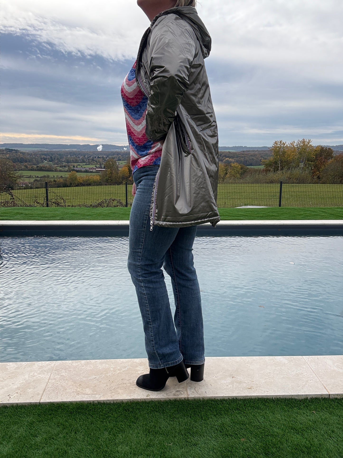 Laura Jo - Imperméable long doublé en fausse fourrure couleur bronze