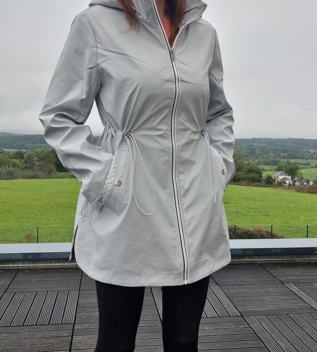 New Lolo - Manteau mi long léger imperméable gris - Curvy