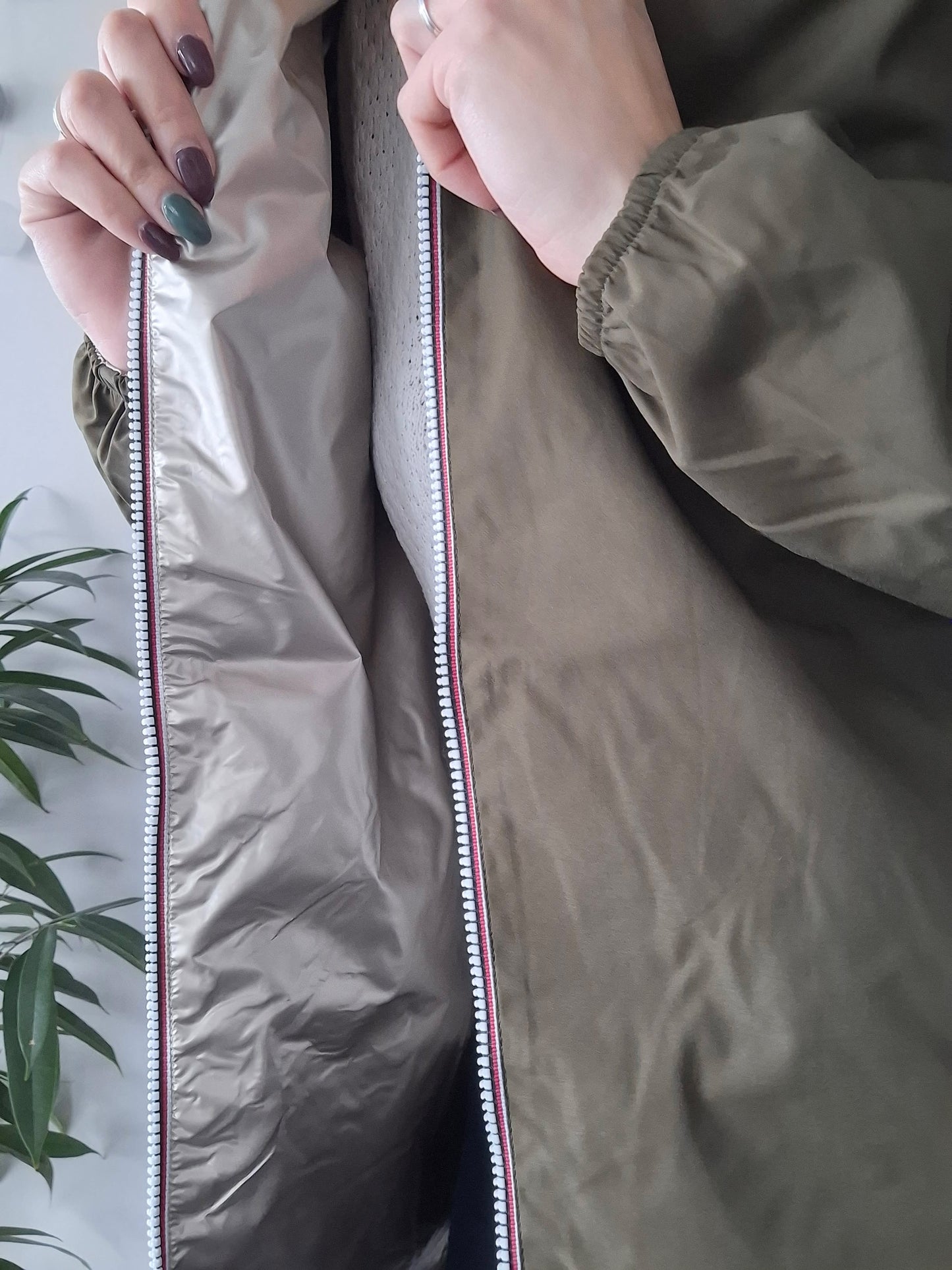 Manteau imperméable réversible mi-long léger Kaki/doré