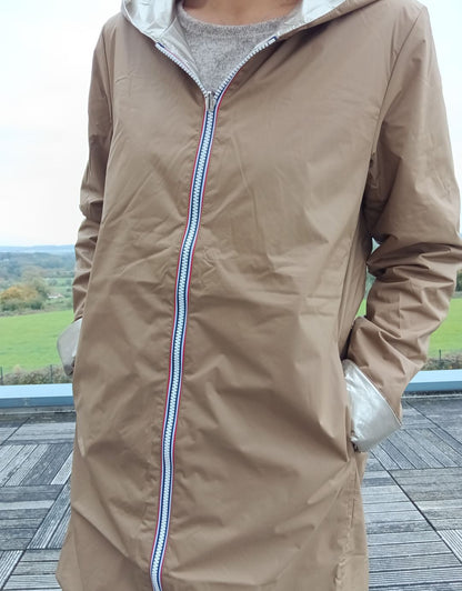 Laura Jo - Imperméable réversible long mi-saison garnissage ouate camel / doré