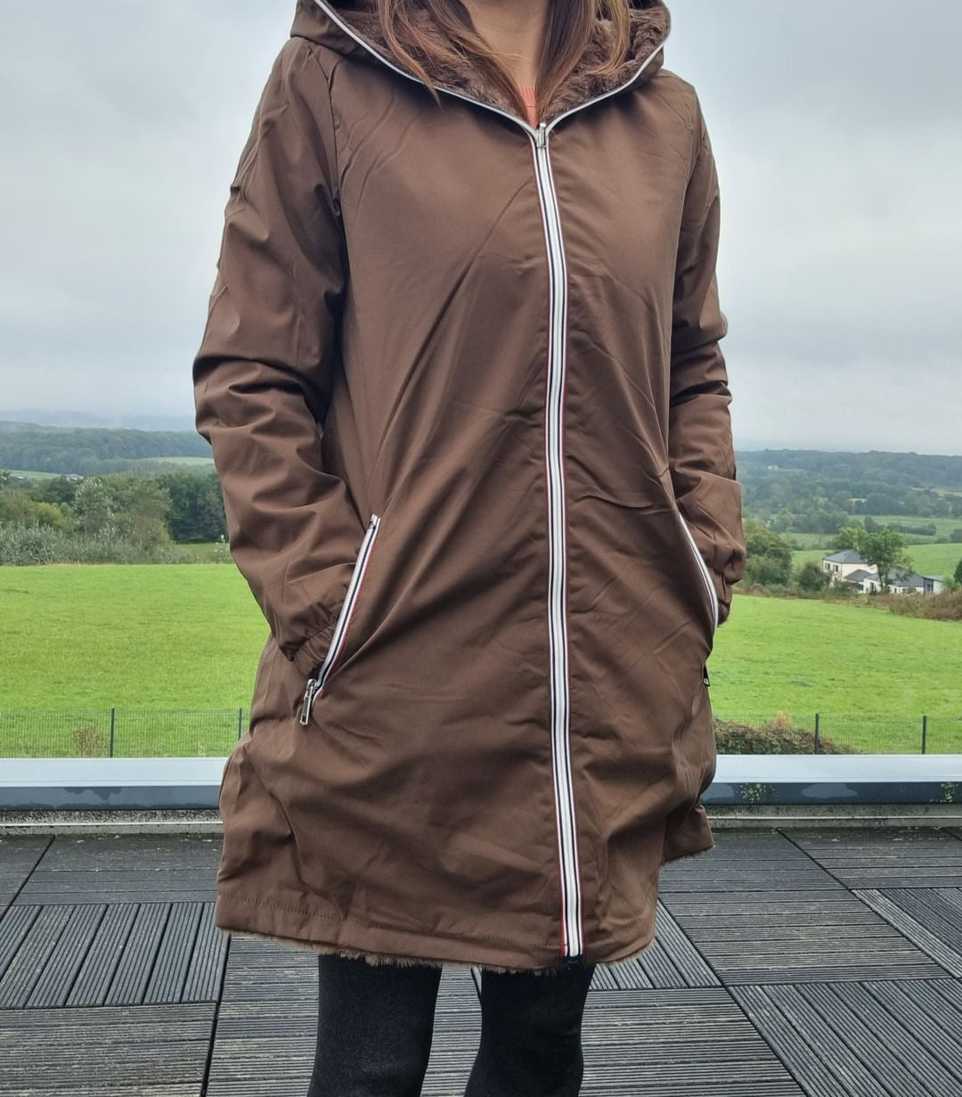 New Lolo - Manteau long fourré réversible imperméable marron