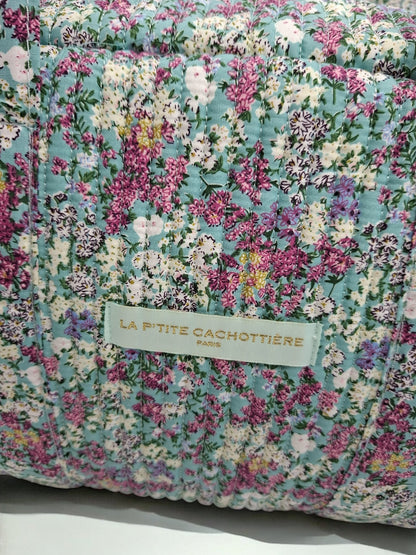 Sac week-end polochon en coton matelassé multicolore liberty fleuri rouge et blanc