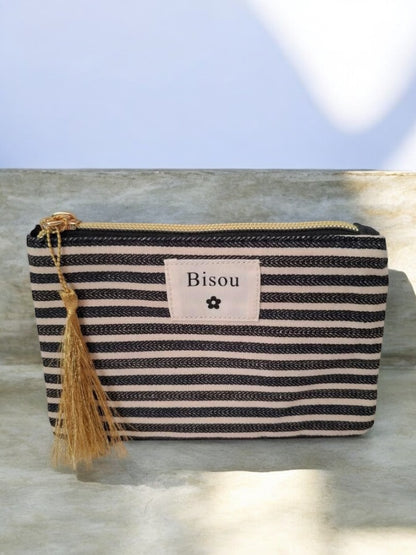 Pochette en tissu rayée noir et blanc “Bisou”