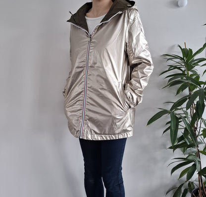 Manteau imperméable réversible mi-long léger Kaki/doré