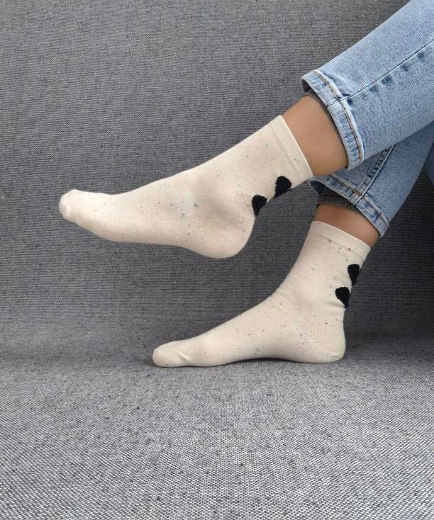 Nouveautés - Chaussettes blanches en coton à motif coeurs