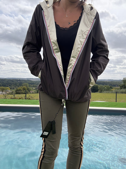 Laura Jo - Imperméable réversible court sans garnissage ouate mi-saison couleur marron chocolat/doré