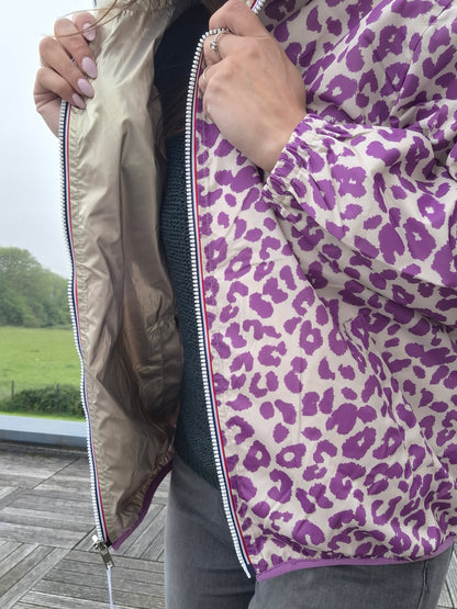 Escandelle - Parka imperméable courte Léopard violet réversible doré