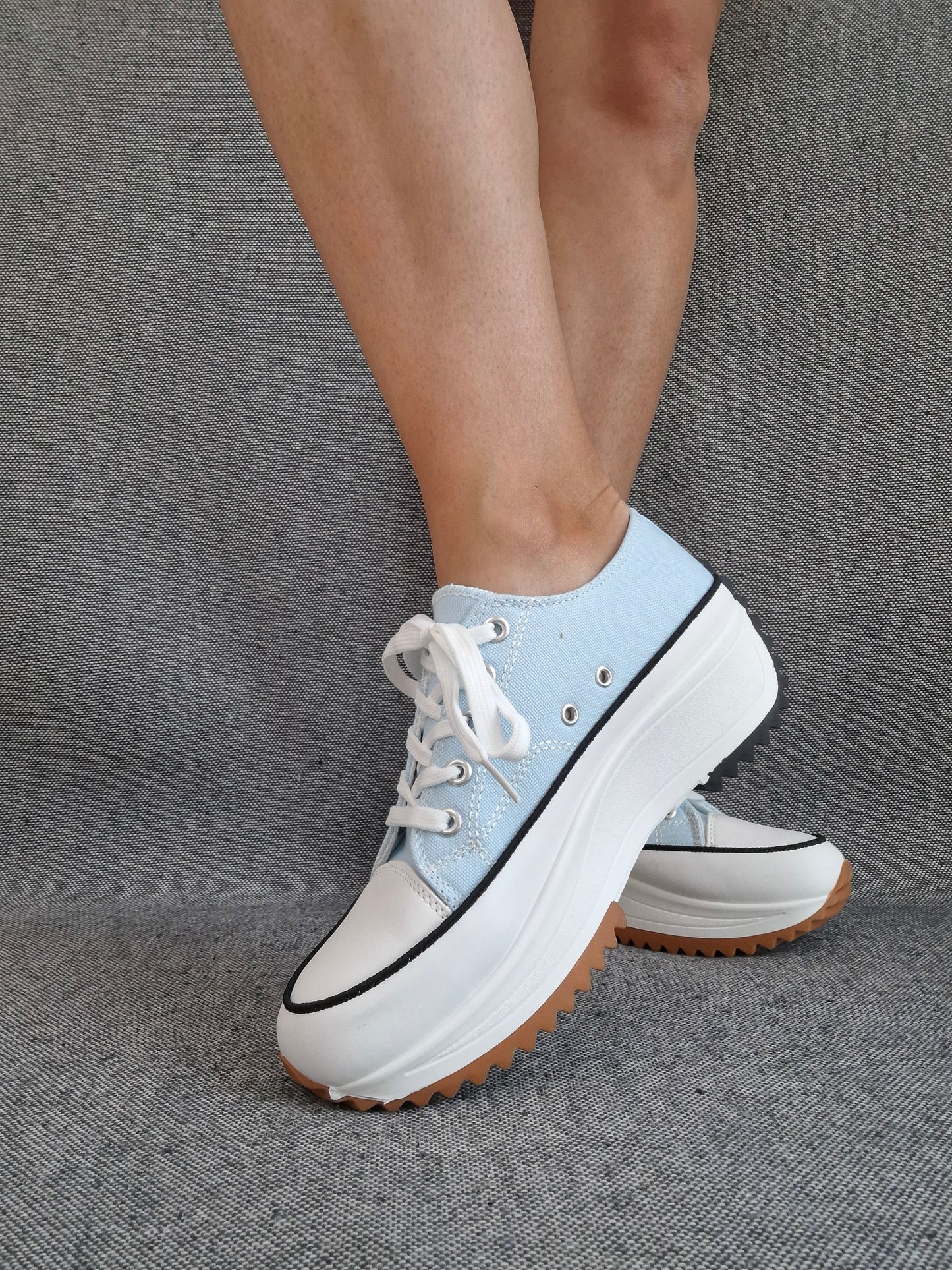 Chaussures baskets basses plate-forme tissu toile bleu