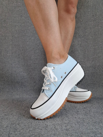 Chaussures baskets basses plate-forme tissu toile bleu