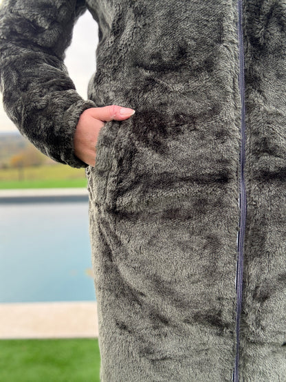 New Lolo - Manteau chaud long hauteur genoux kaki fourré complet réversible imperméable