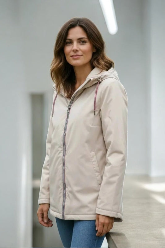 Manteau imperméable mi long fourré en fausse fourrure beige - Curvy