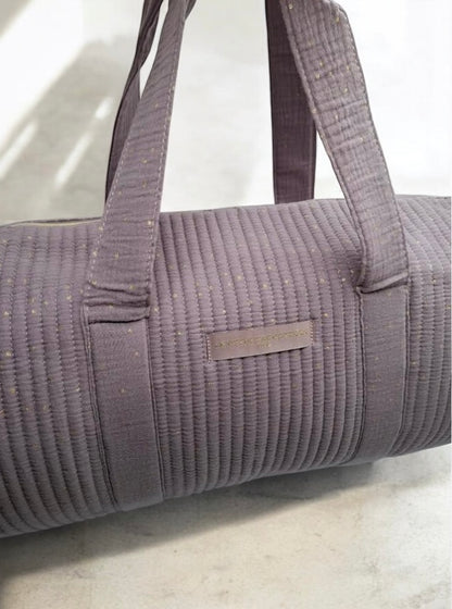 Nouveautés - Sac polochon en coton matelassé violet parme à pois dorés 'La Ptite Cachotiere'