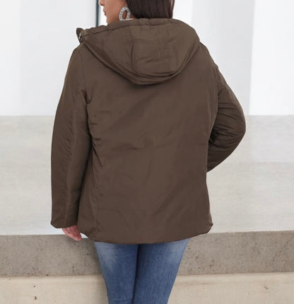 Melya Melody - Manteau court marron/kaki réversible et imperméable matelassé kaki brillant